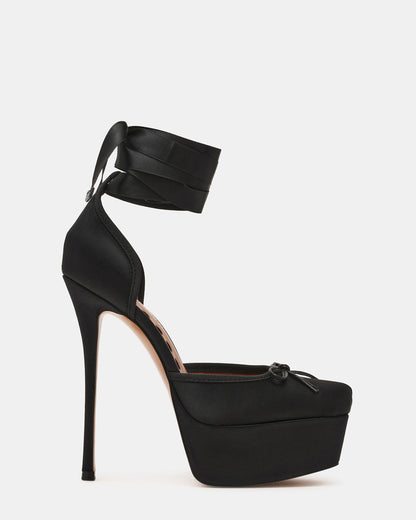 LISTEN Black Satin Stiletto Pump Lace-Up Women's Heel | Steve Madden Discount