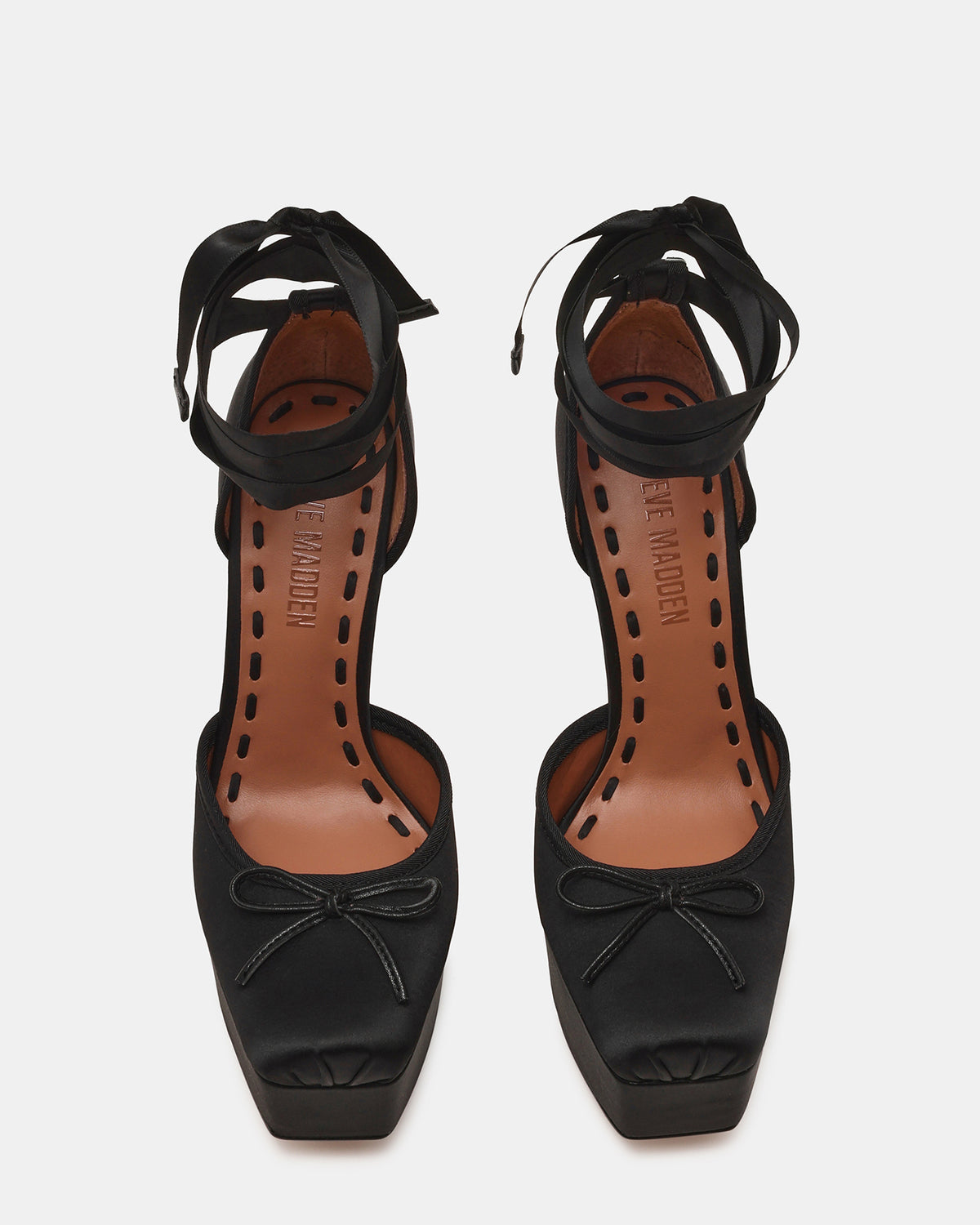 LISTEN Black Satin Stiletto Pump Lace-Up Women's Heel | Steve Madden Discount