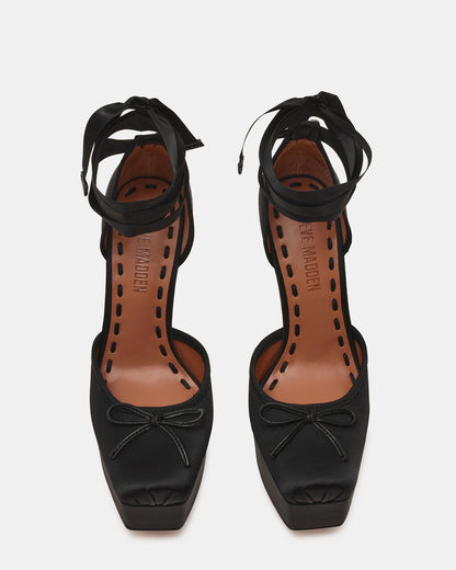 LISTEN Black Satin Stiletto Pump Lace-Up Women's Heel | Steve Madden Discount