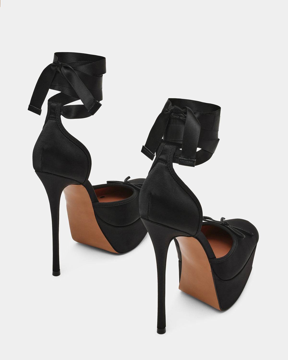 LISTEN Black Satin Stiletto Pump Lace-Up Women's Heel | Steve Madden Discount