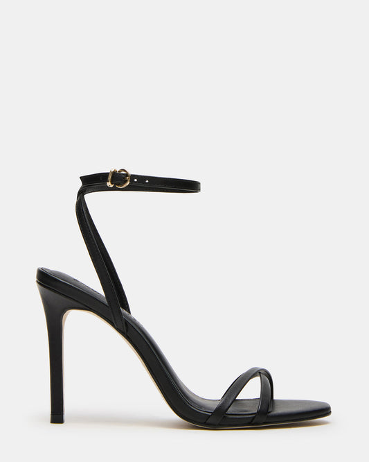 JYPSEY Black Leather Strappy Stiletto Women's Heel | Steve Madden Best Seller