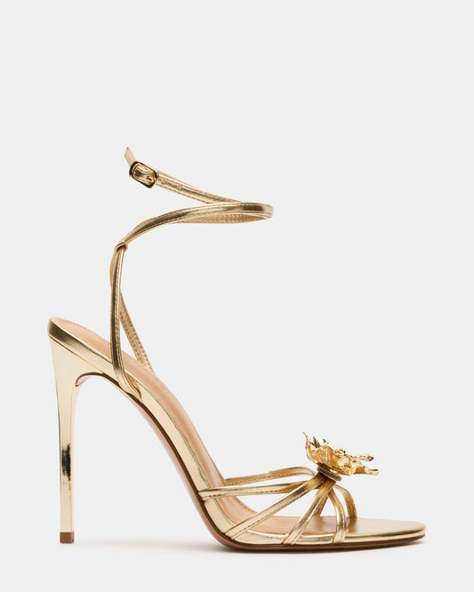 SWIRL Gold Strappy Stiletto Flower Women's Heel | Steve Madden Classic