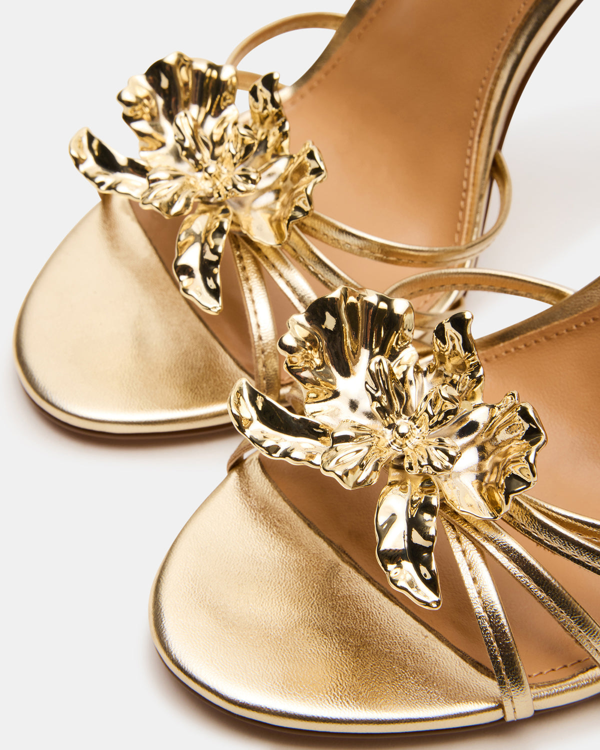 SWIRL Gold Strappy Stiletto Flower Women's Heel | Steve Madden Classic
