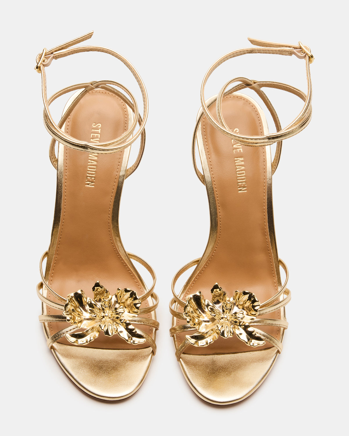 SWIRL Gold Strappy Stiletto Flower Women's Heel | Steve Madden Classic