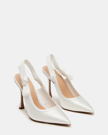 BRI White Satin Slingback Pump Women's Heel | Steve Madden Featured