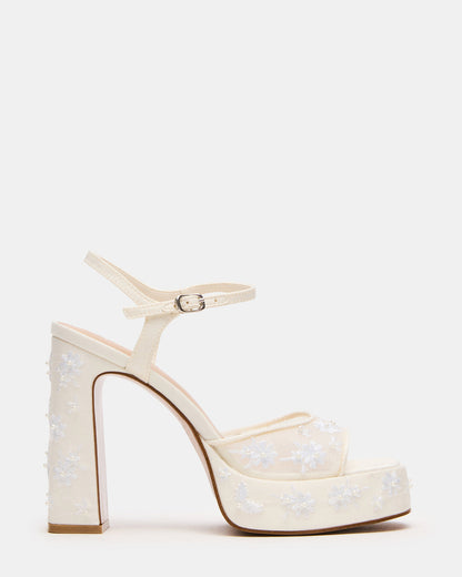 LIANDRA Embellished White Mesh Platform Square-Toe Strappy Women's Heel | Steve Madden New