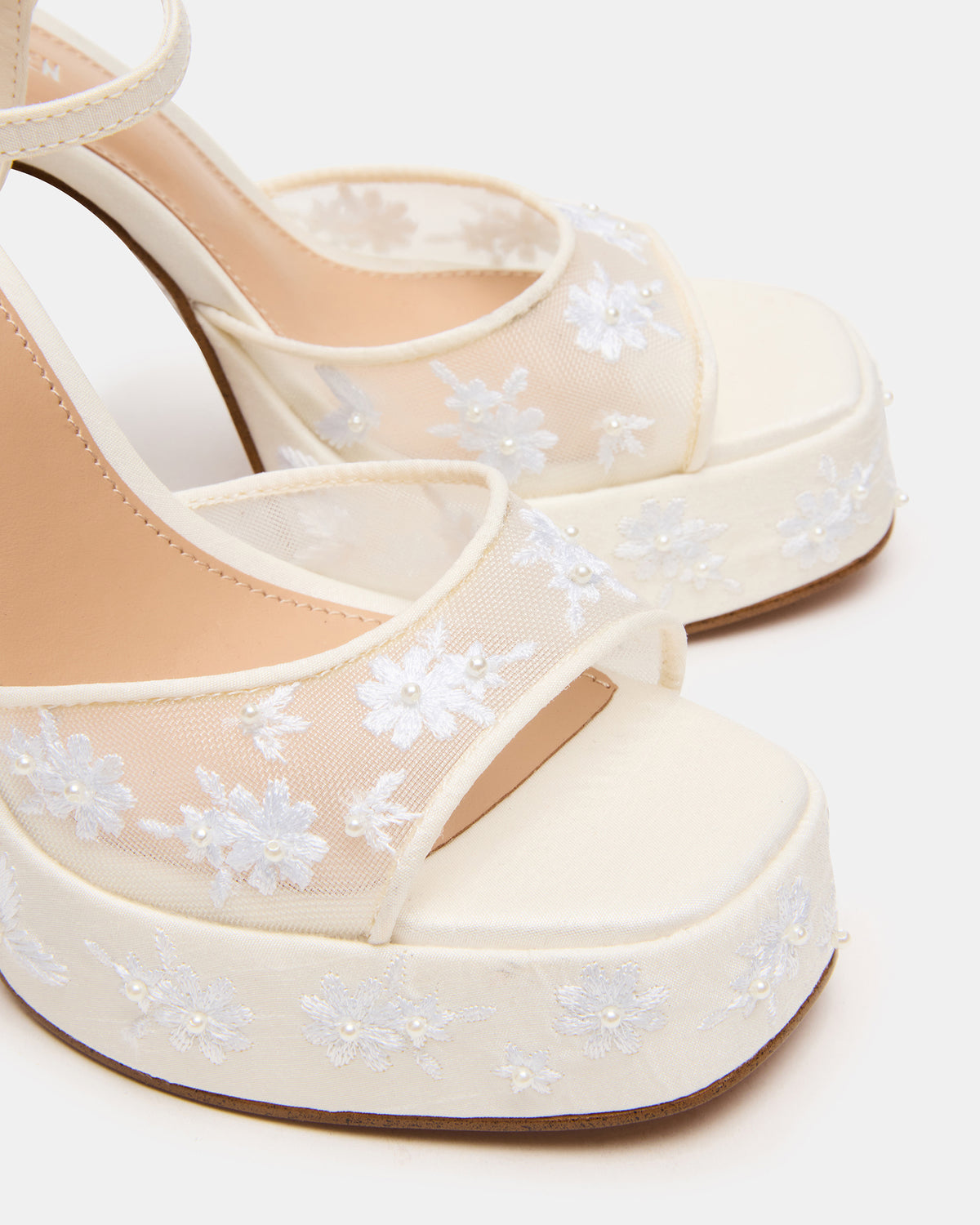 LIANDRA Embellished White Mesh Platform Square-Toe Strappy Women's Heel | Steve Madden New