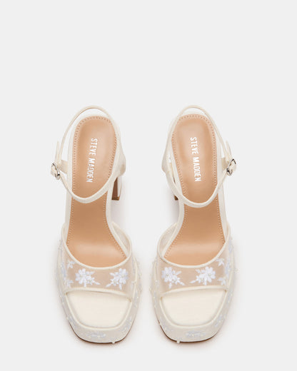 LIANDRA Embellished White Mesh Platform Square-Toe Strappy Women's Heel | Steve Madden New