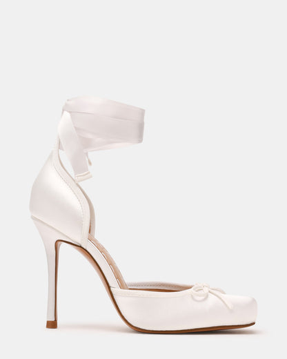LARINA Ivory Satin Square-Toe Stiletto Pump Lace-Up Women's Heel | Steve Madden Best Price