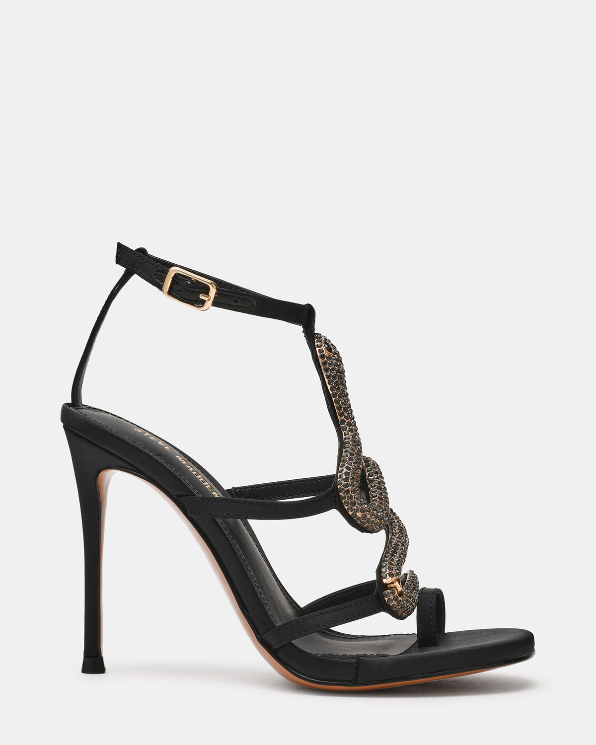 PYTHON Black Rhinestone Snake Stiletto Strappy Women's Heel | Steve Madden Discount