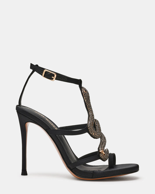 PYTHON Black Rhinestone Snake Stiletto Strappy Women's Heel | Steve Madden Discount