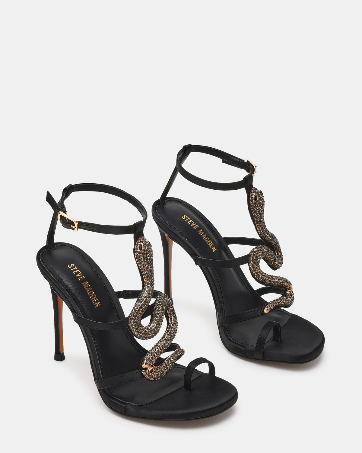 PYTHON Black Rhinestone Snake Stiletto Strappy Women's Heel | Steve Madden Discount