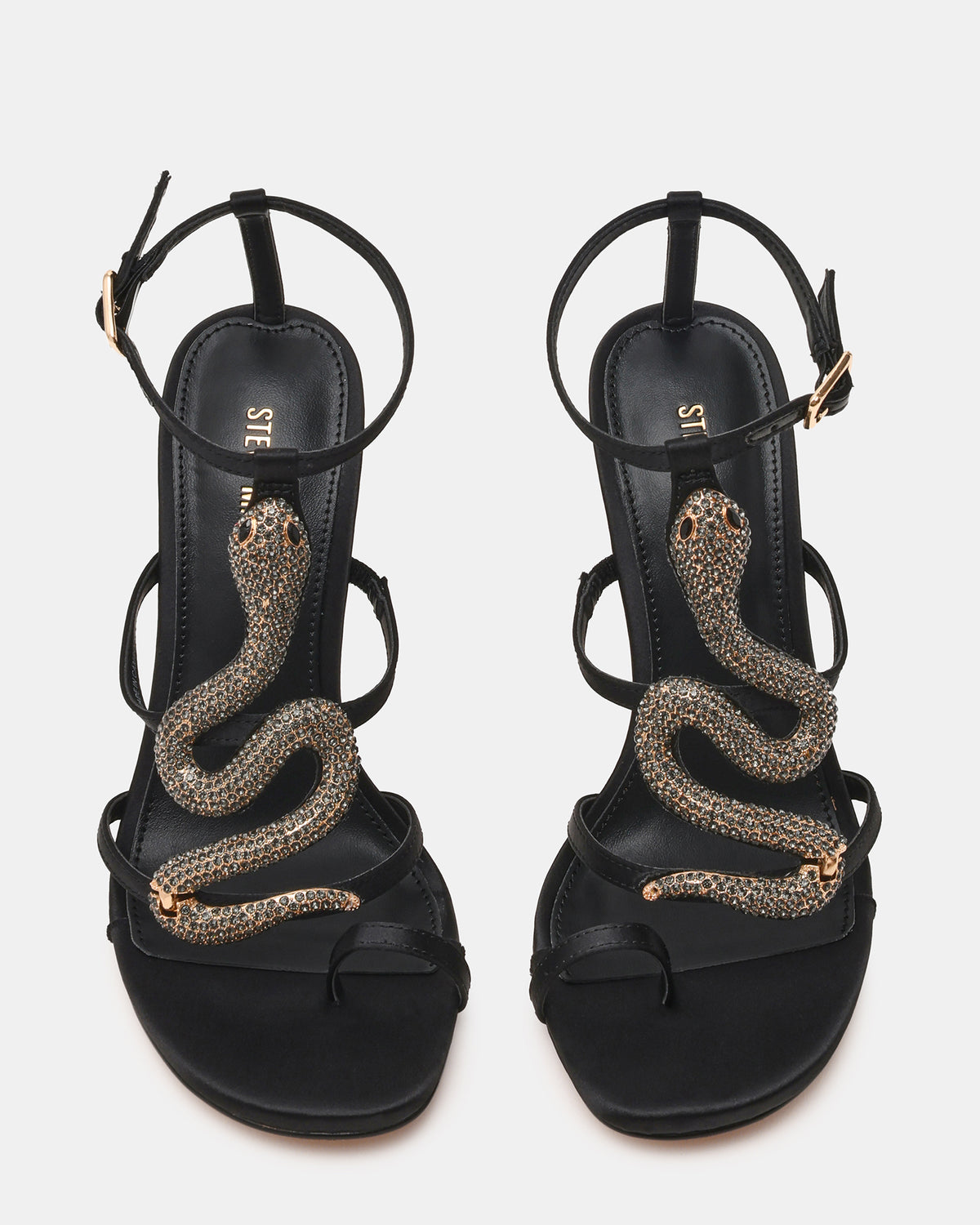 PYTHON Black Rhinestone Snake Stiletto Strappy Women's Heel | Steve Madden Discount