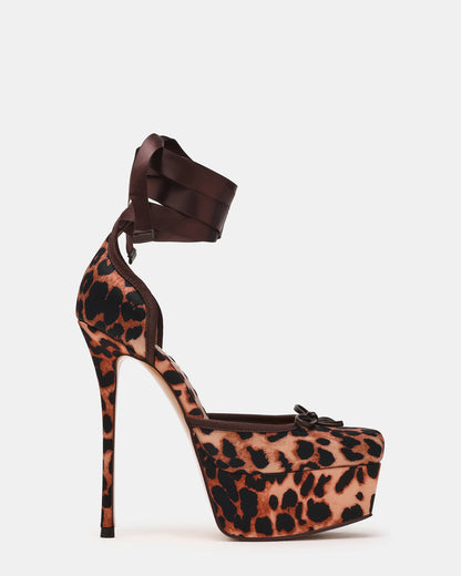 LISTEN Leopard Satin Stiletto Pump Lace-Up Women's Heel | Steve Madden Great Value