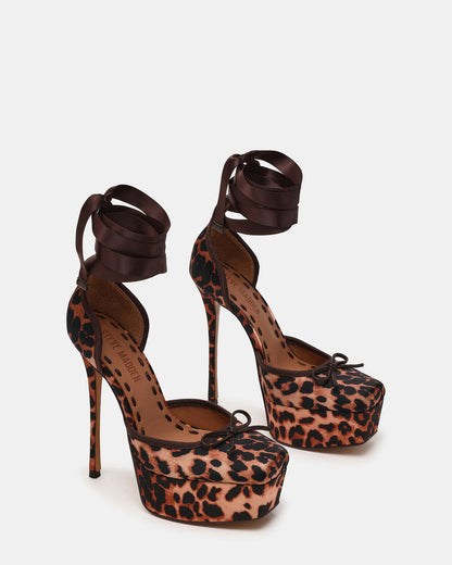 LISTEN Leopard Satin Stiletto Pump Lace-Up Women's Heel | Steve Madden Great Value