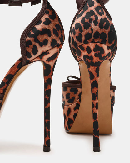 LISTEN Leopard Satin Stiletto Pump Lace-Up Women's Heel | Steve Madden Great Value
