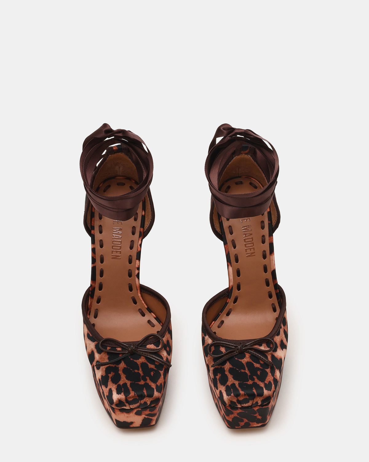 LISTEN Leopard Satin Stiletto Pump Lace-Up Women's Heel | Steve Madden Great Value