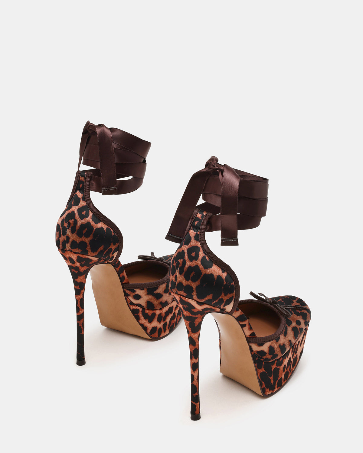 LISTEN Leopard Satin Stiletto Pump Lace-Up Women's Heel | Steve Madden Great Value