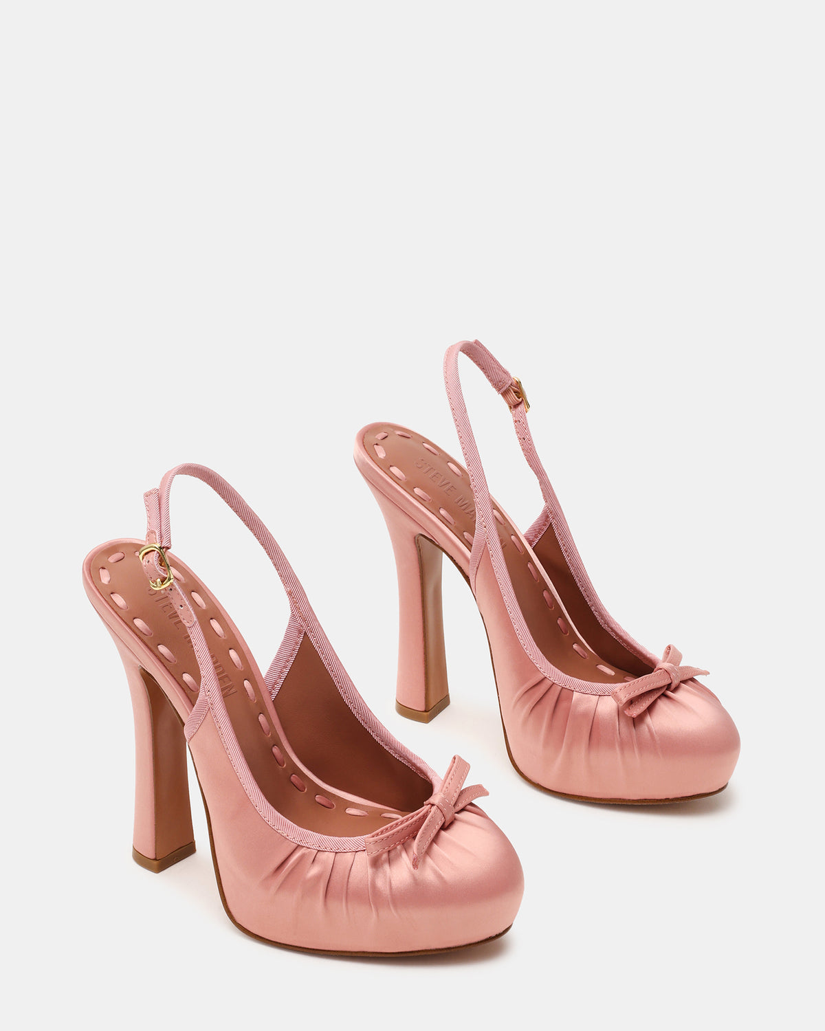 SOFIE Blush Satin Bow Slingback Platform Women's Heel | Steve Madden Essential