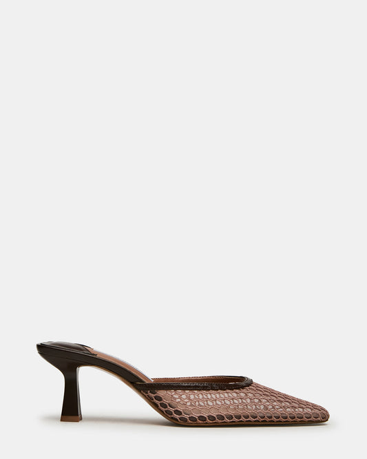 ALYSE Mocha Mesh Square-Toe Mule Women's Kitten Heel | Steve Madden Exclusive