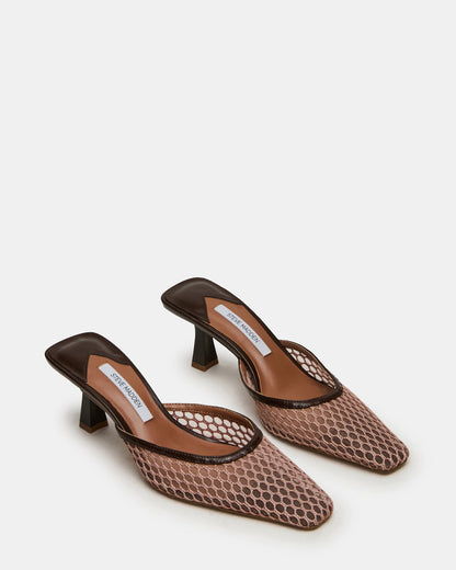 ALYSE Mocha Mesh Square-Toe Mule Women's Kitten Heel | Steve Madden Exclusive
