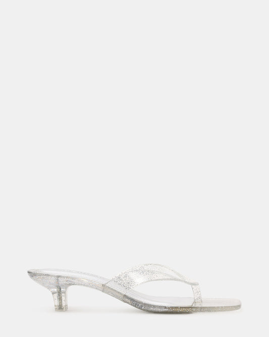 TRACIE Jelly Silver Glitter Thong Strap Women's Kitten Heel | Steve Madden Signature