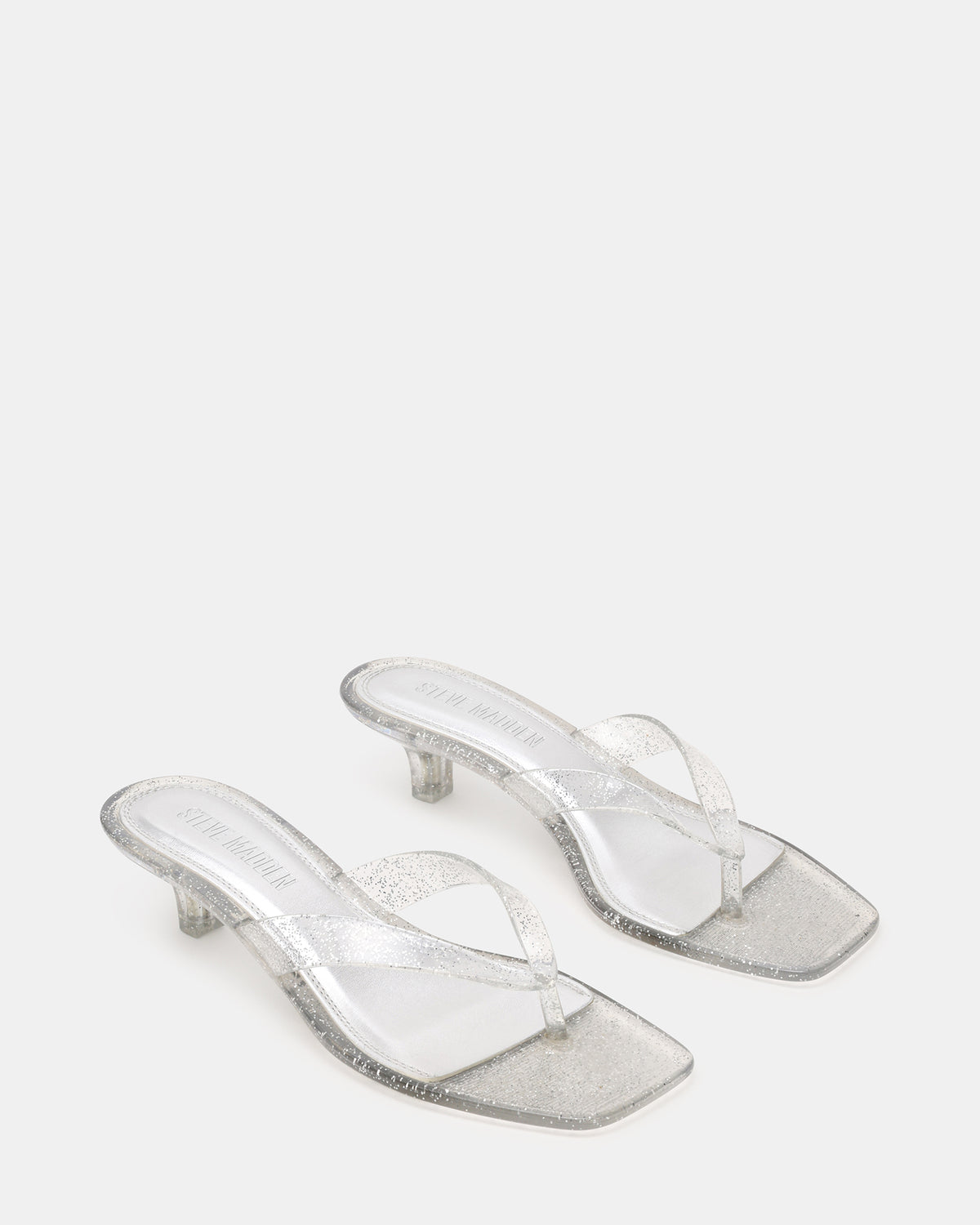 TRACIE Jelly Silver Glitter Thong Strap Women's Kitten Heel | Steve Madden Signature