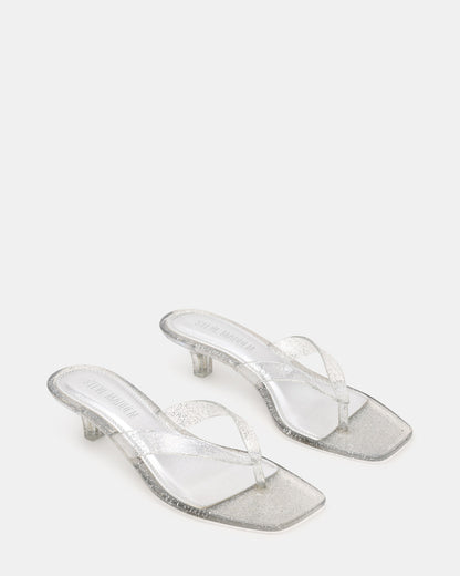TRACIE Jelly Silver Glitter Thong Strap Women's Kitten Heel | Steve Madden Signature
