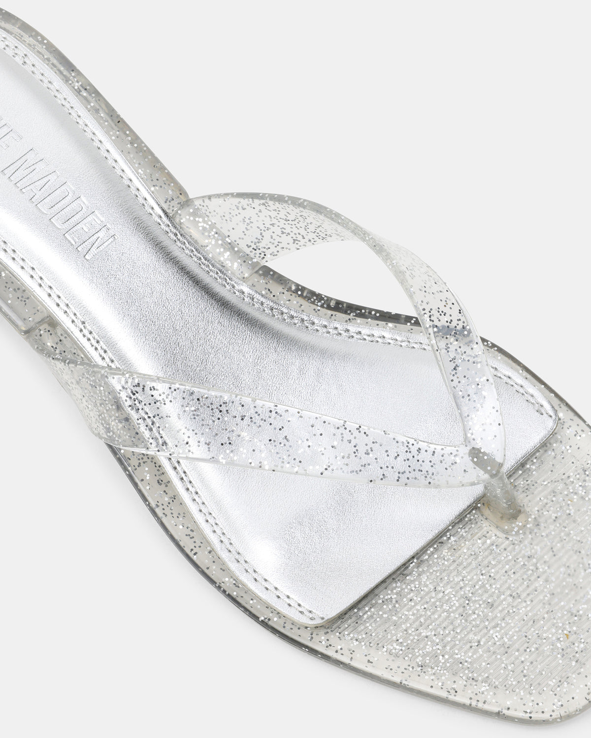 TRACIE Jelly Silver Glitter Thong Strap Women's Kitten Heel | Steve Madden Signature