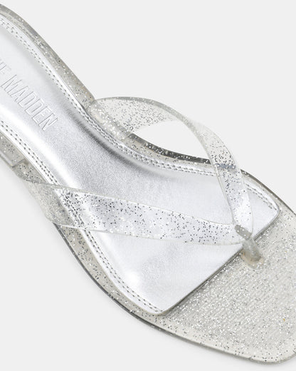 TRACIE Jelly Silver Glitter Thong Strap Women's Kitten Heel | Steve Madden Signature
