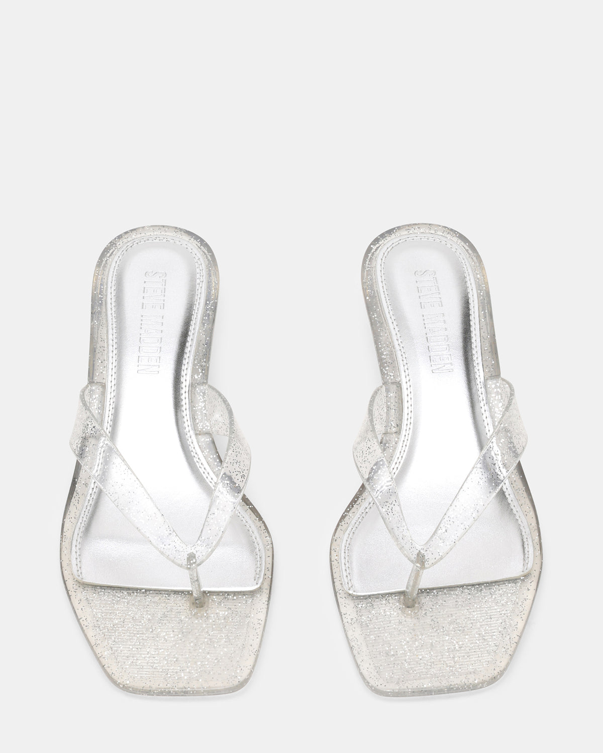 TRACIE Jelly Silver Glitter Thong Strap Women's Kitten Heel | Steve Madden Signature