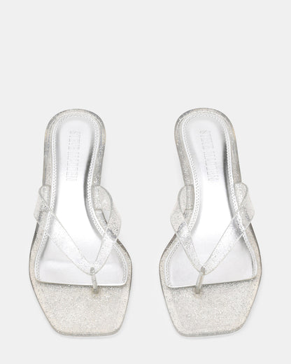 TRACIE Jelly Silver Glitter Thong Strap Women's Kitten Heel | Steve Madden Signature
