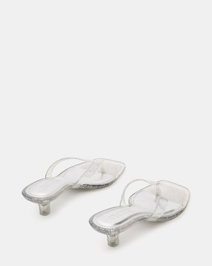 TRACIE Jelly Silver Glitter Thong Strap Women's Kitten Heel | Steve Madden Signature