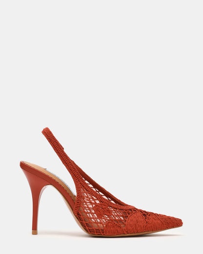 ANDROMEDA Crochet Terracotta Slingback Pointed-Toe Stiletto Pump Women's Heel | Steve Madden Top Pick
