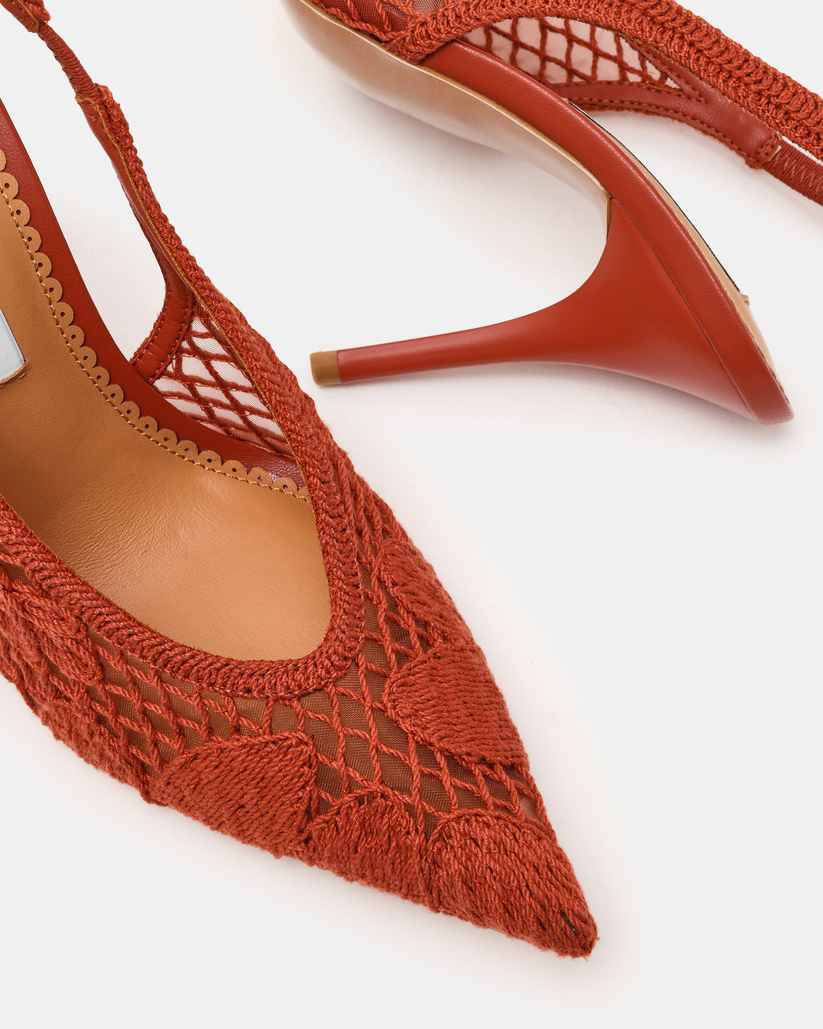 ANDROMEDA Crochet Terracotta Slingback Pointed-Toe Stiletto Pump Women's Heel | Steve Madden Top Pick