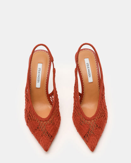 ANDROMEDA Crochet Terracotta Slingback Pointed-Toe Stiletto Pump Women's Heel | Steve Madden Top Pick