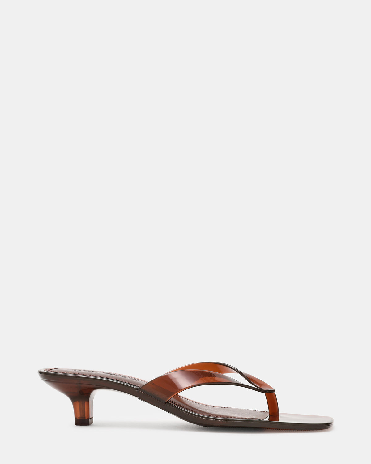 TRACIE Jelly Dark Brown Thong Strap Women's Kitten Heel | Steve Madden Essential