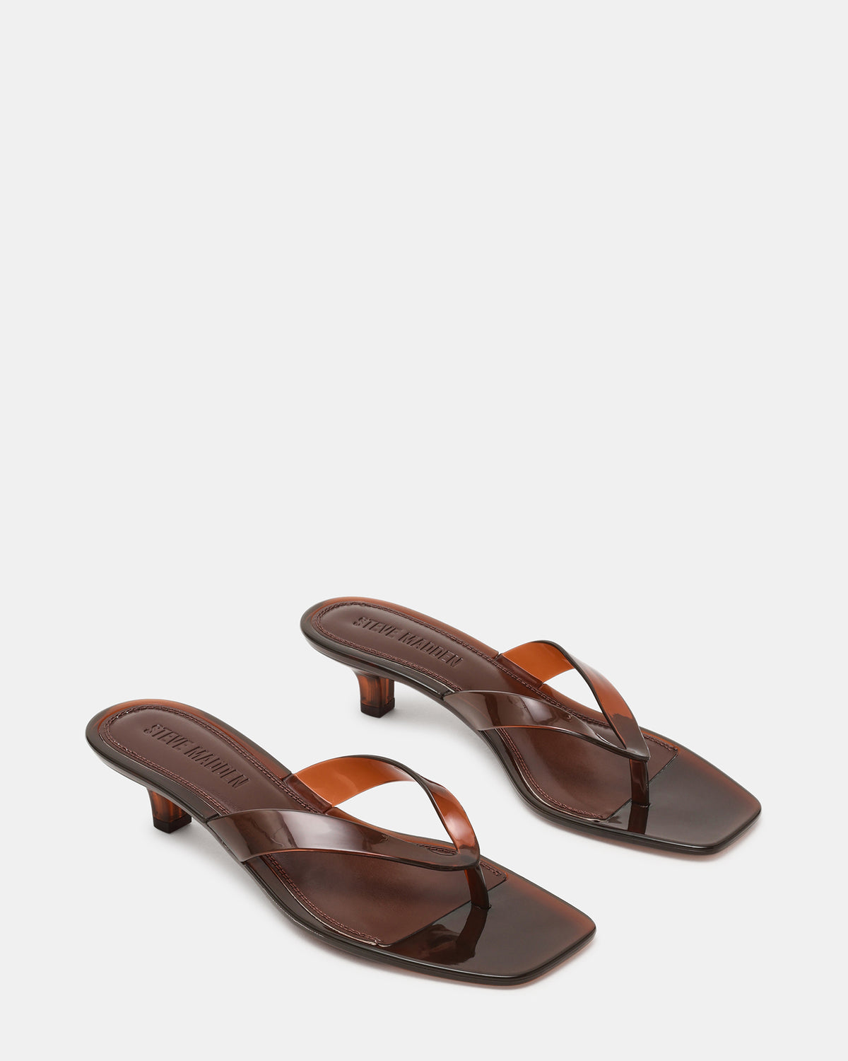 TRACIE Jelly Dark Brown Thong Strap Women's Kitten Heel | Steve Madden Essential