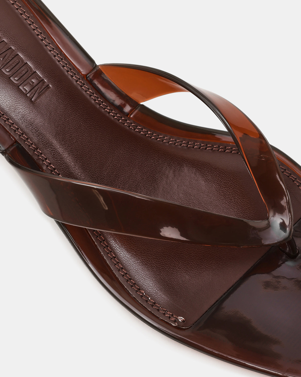 TRACIE Jelly Dark Brown Thong Strap Women's Kitten Heel | Steve Madden Essential