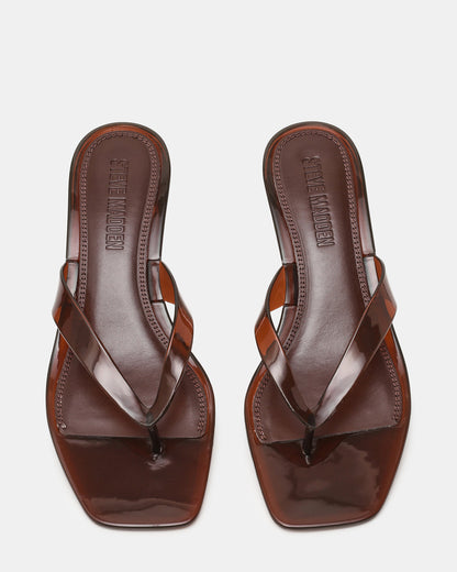 TRACIE Jelly Dark Brown Thong Strap Women's Kitten Heel | Steve Madden Essential