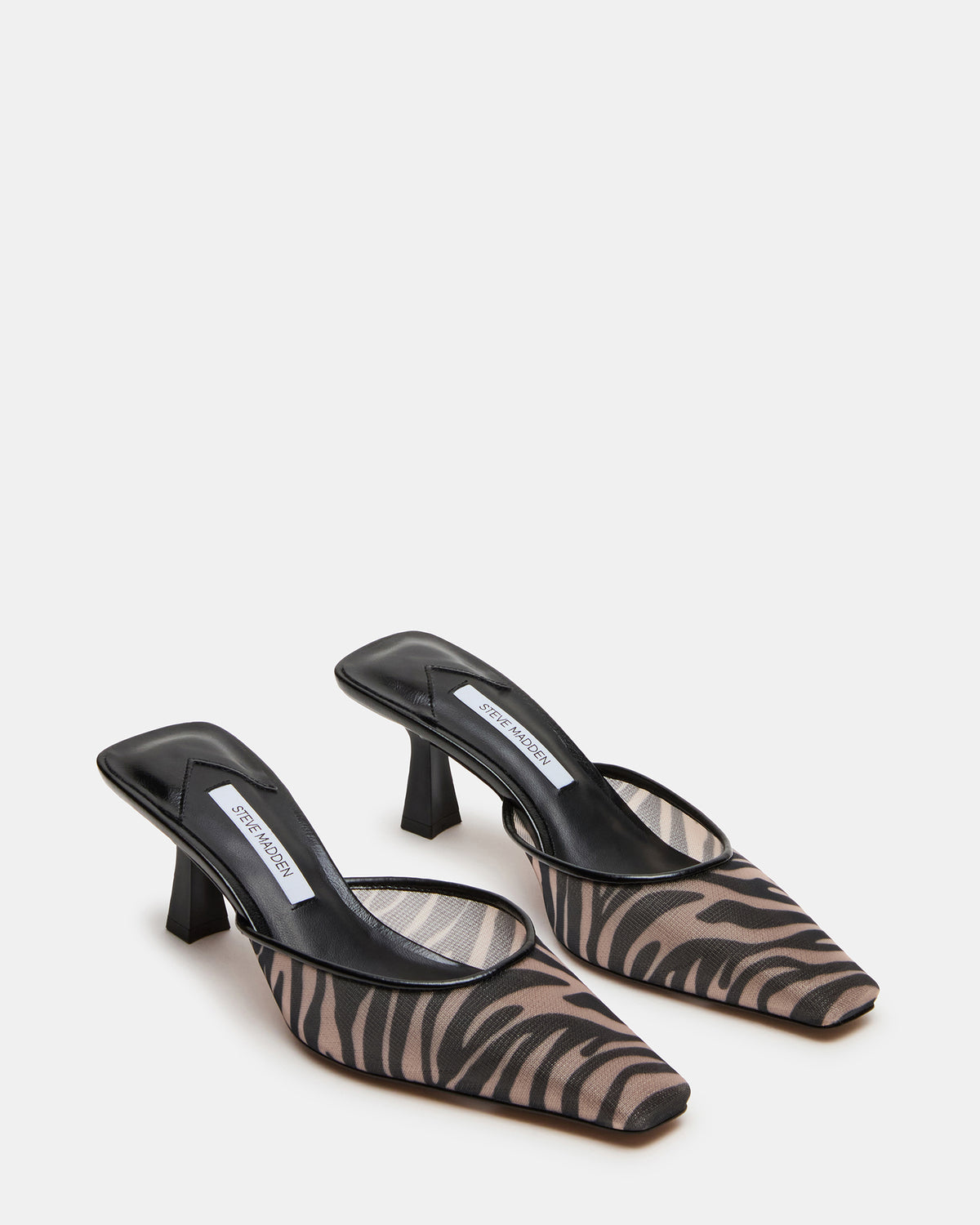 ALYSE Zebra Mesh Square-Toe Mule Women's Kitten Heel | Steve Madden Signature