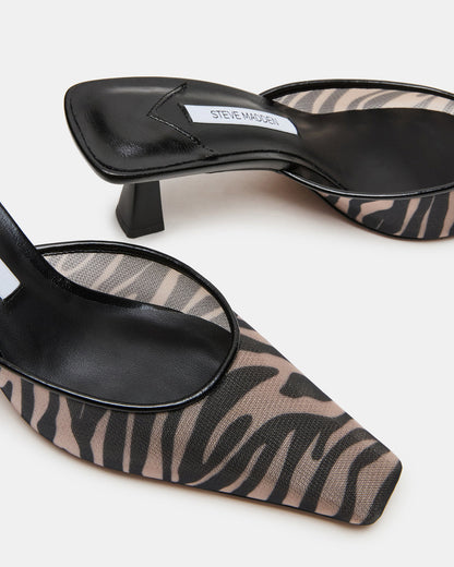 ALYSE Zebra Mesh Square-Toe Mule Women's Kitten Heel | Steve Madden Signature