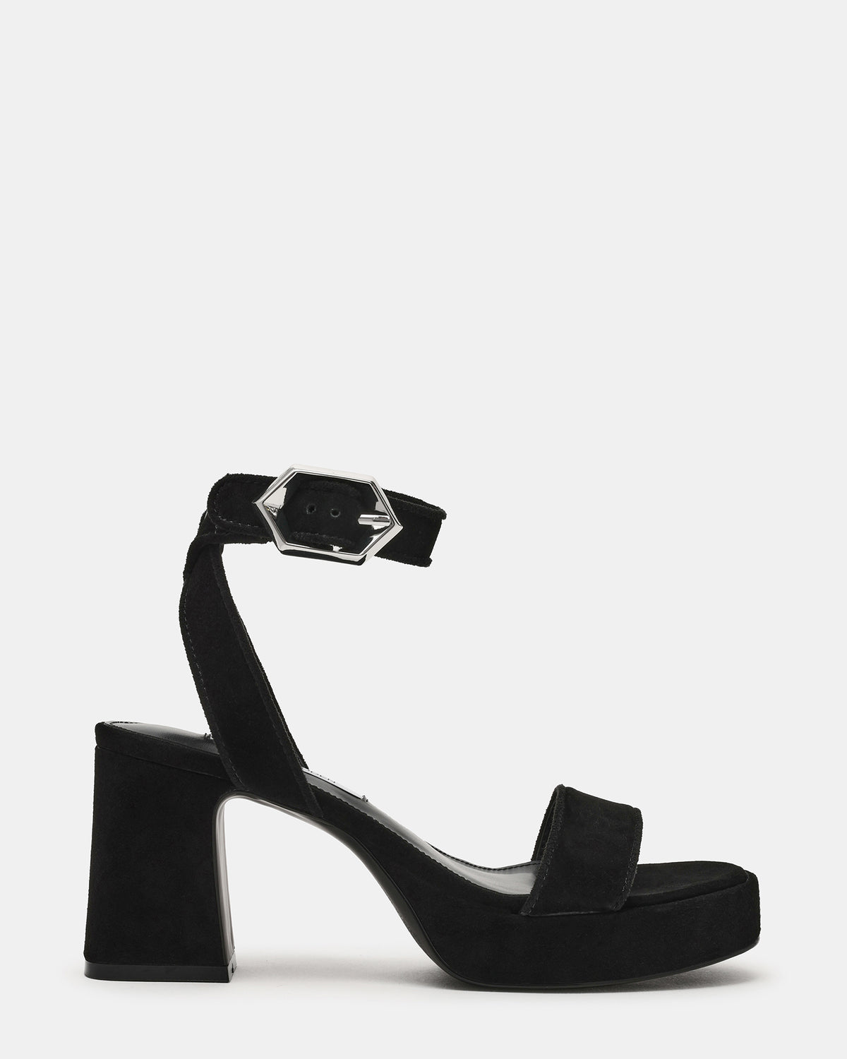 ELIDA Black Suede Ankle Strap Platform Women's Block Heel | Steve Madden Classic