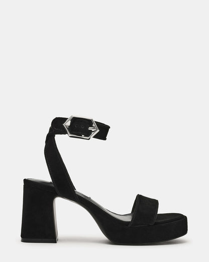 ELIDA Black Suede Ankle Strap Platform Women's Block Heel | Steve Madden Classic