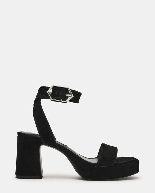 ELIDA Black Suede Ankle Strap Platform Women's Block Heel | Steve Madden Classic