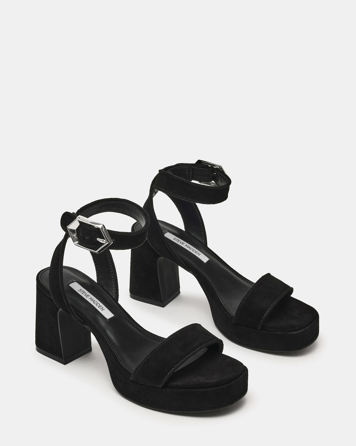 ELIDA Black Suede Ankle Strap Platform Women's Block Heel | Steve Madden Classic