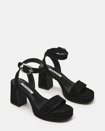 ELIDA Black Suede Ankle Strap Platform Women's Block Heel | Steve Madden Classic