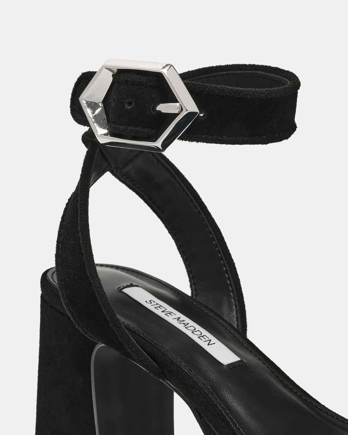 ELIDA Black Suede Ankle Strap Platform Women's Block Heel | Steve Madden Classic