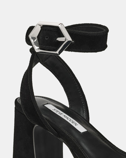 ELIDA Black Suede Ankle Strap Platform Women's Block Heel | Steve Madden Classic