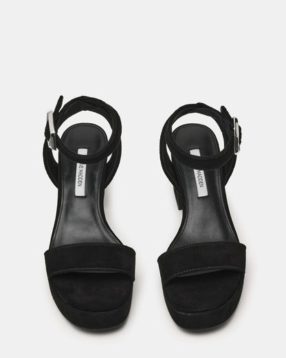 ELIDA Black Suede Ankle Strap Platform Women's Block Heel | Steve Madden Classic